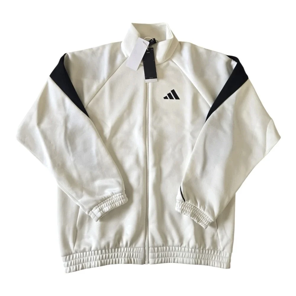adidas Track Jacket, Windproof Full-Zip Stadium Track Top Size: M White JX5618